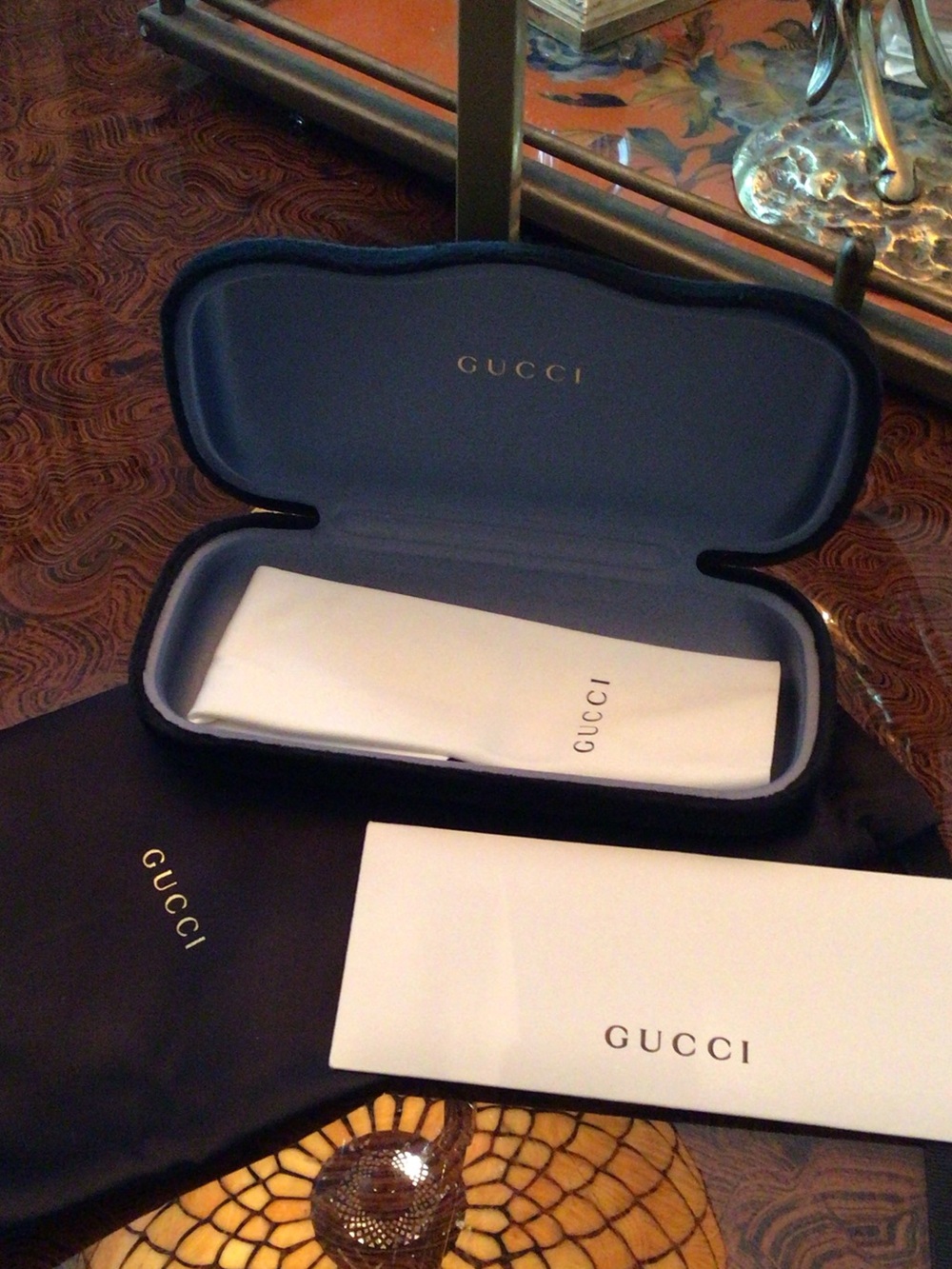 Gucci Navy Blue Eyewear Case with Branded Dust Bag and Card